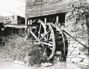 The waterwheel at Yates Mill was in pieces before restoration started.